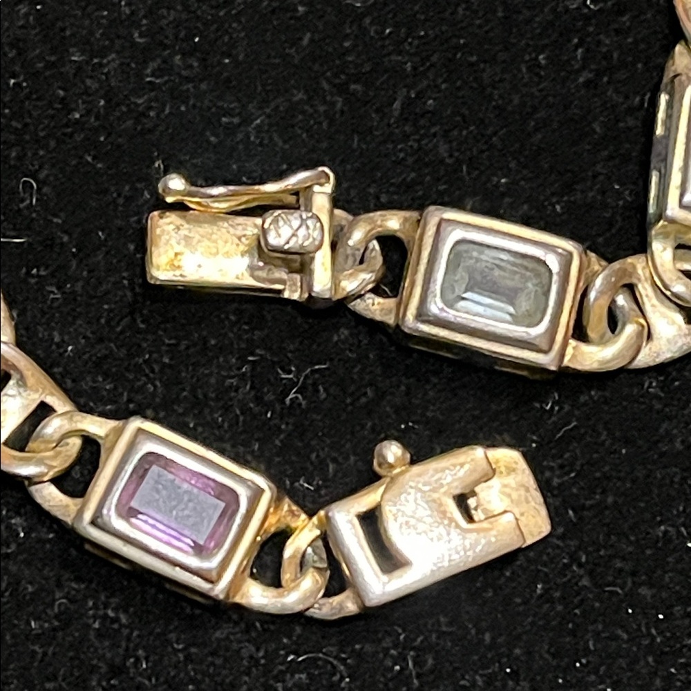 Elegant Gold and Multicolor 925 Sterling Silver Stamp Bracelet - Picture 7 of 17